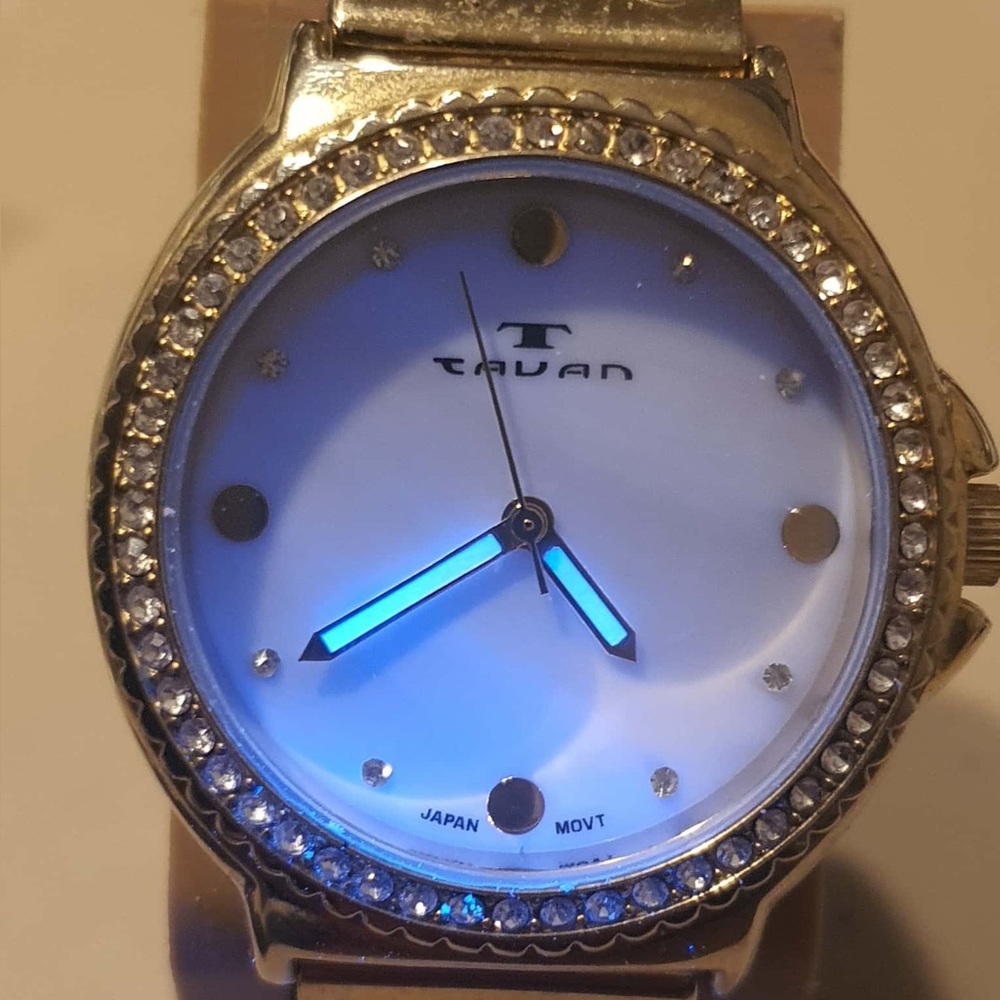 Tavan Maiden Goldtone/MOP Leather Women's Watch w/Swarovski Crystals